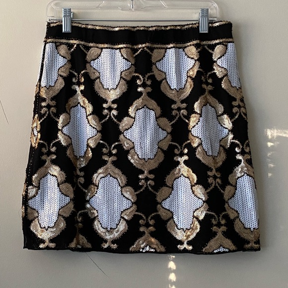 Fashion Nova NWT Sequin Mini Skirt Black Gold White Mesh Lined size XL - Picture 5 of 15